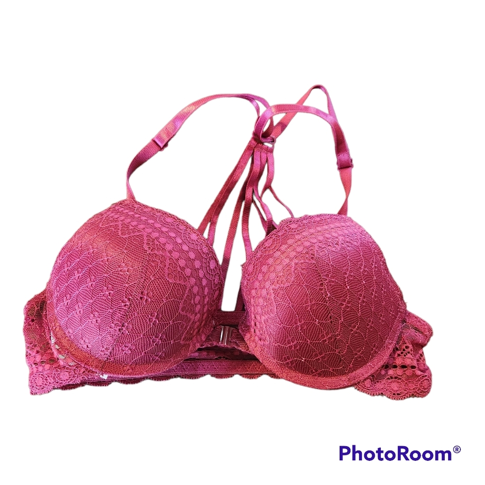 NANETTE LEPORE LACE PADDED RACERBACK FRONT CLASP BRA RED SIZE 34B NWOT